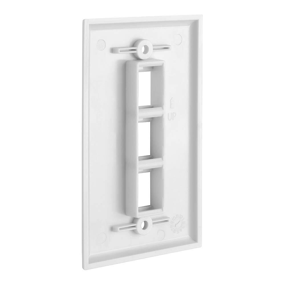 Left. Cmple.com - Cmple - Keystone Wall Plate Cover Ethernet Wall Plates for Modular Inserts, RJ45 Keystone Jack - 10 Pack 3 Port - White - White.