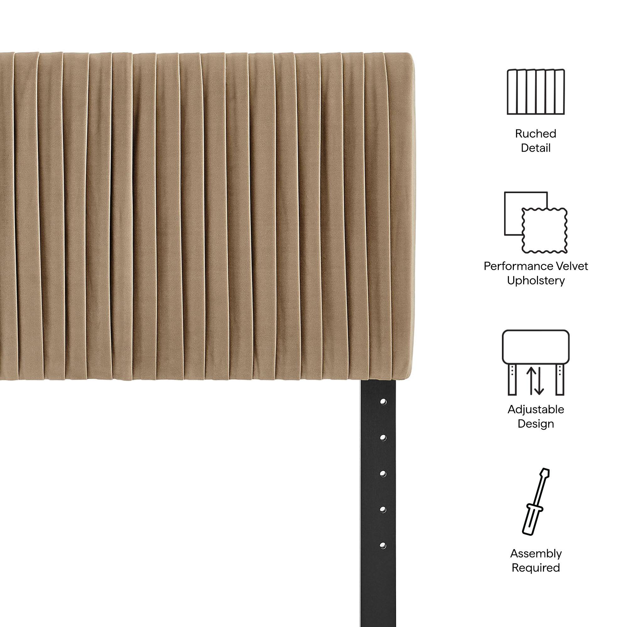 Ruched Detail  
Performance Velvet Upholstery  
Adjustable Design  
Assembly Required