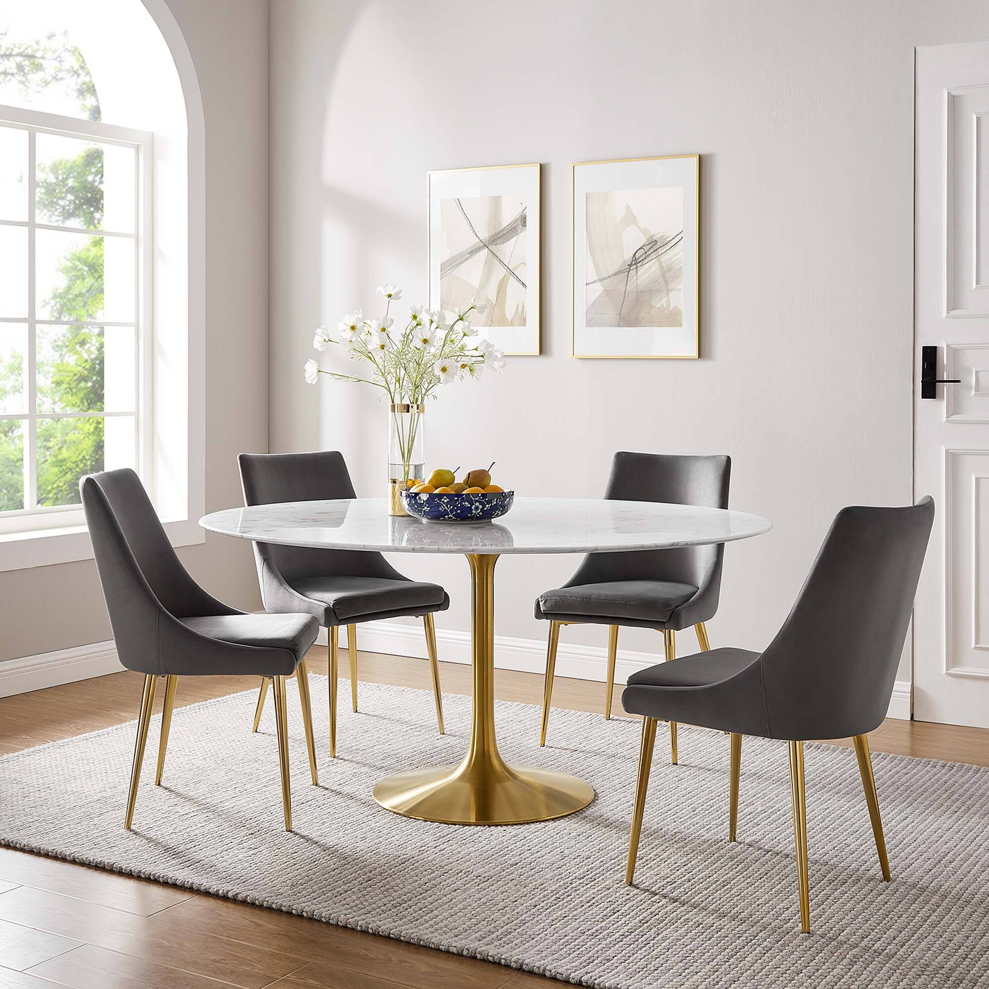 Alt View 5. Modway - Lippa 60" Round Faux Marble Dining Table by Modway - Gold White.