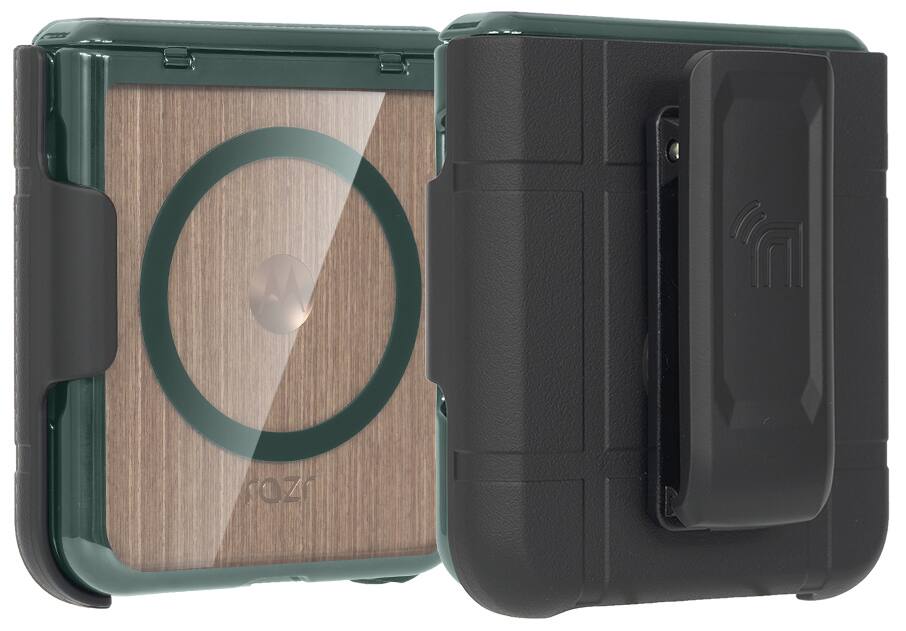 Alt View 2. Nakedcellphone - Combo for Motorola RAZR ULTRA 2025/2026 - Case with Screen/Hinge Protector and Belt Clip Holster - Green.