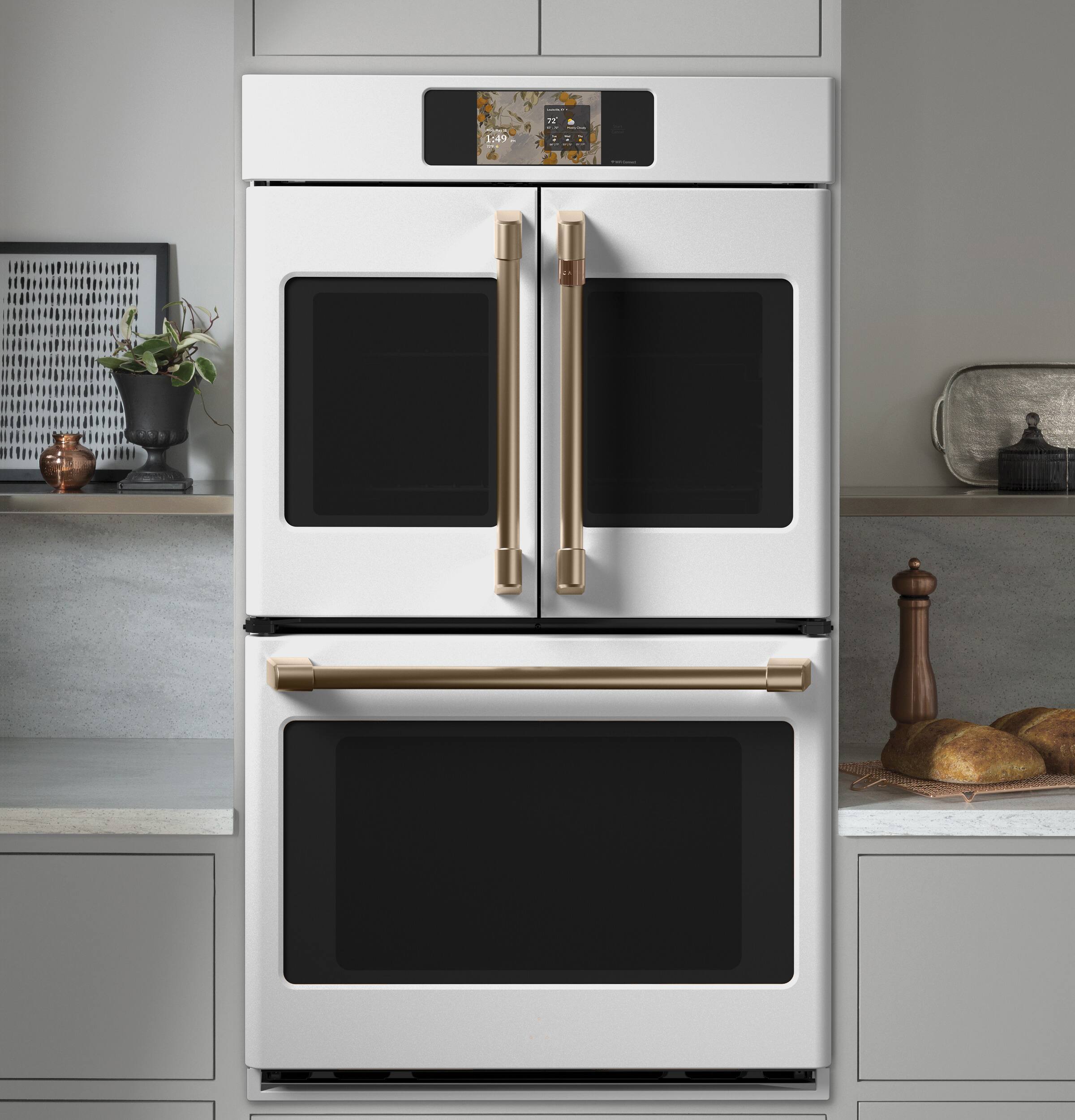 Alt View 11. Café - 30" Smart Built-In Double Electric Convection French Door Wall Oven with No Preheat Air Fry - Matte White.