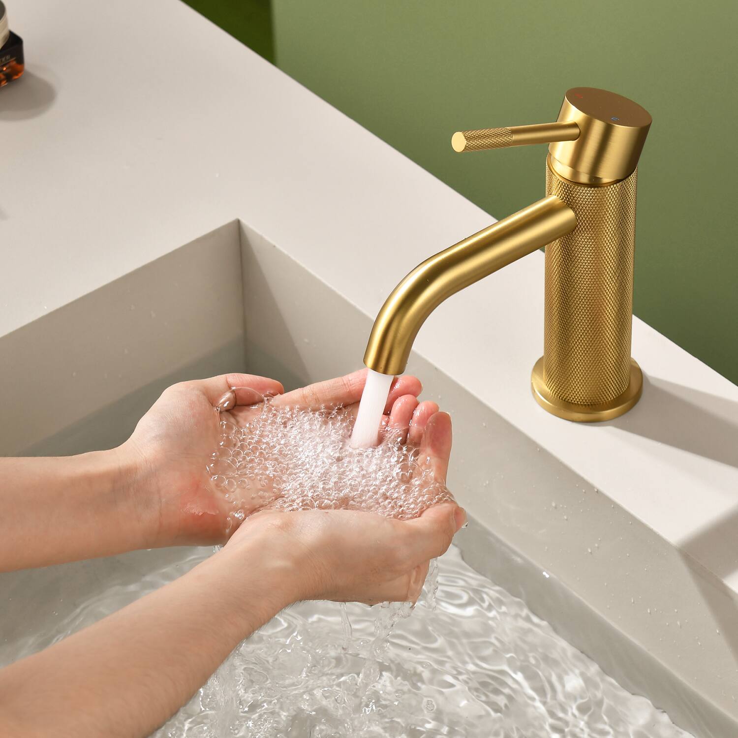 Alt View 2. Boyel Living - Brushed Gold Carved Solid Brass Bathroom Faucet - Brushed Gold.