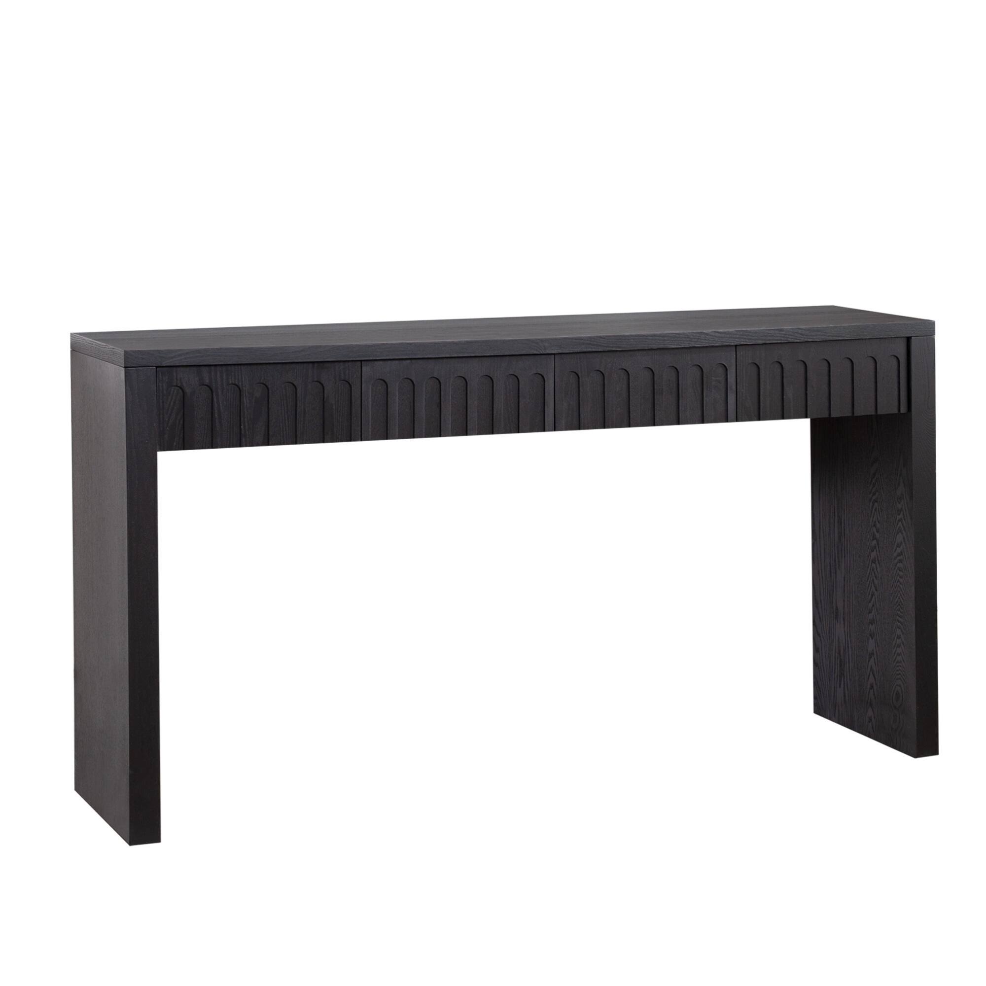 Alt View 1. GOODSILO - Contemporary Entryway Console Table with Four Drawers and Natural Wood Finish - Black.