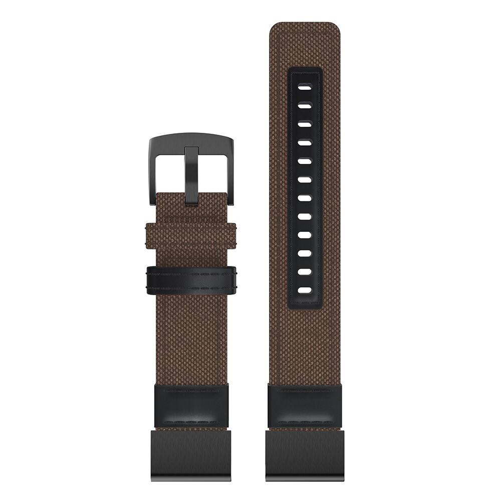 Left. StrapsCo - Rugged Canvas Band QuickFit 26 Watch Strap For Garmin Descent Mk3i – 51mm - Brown.