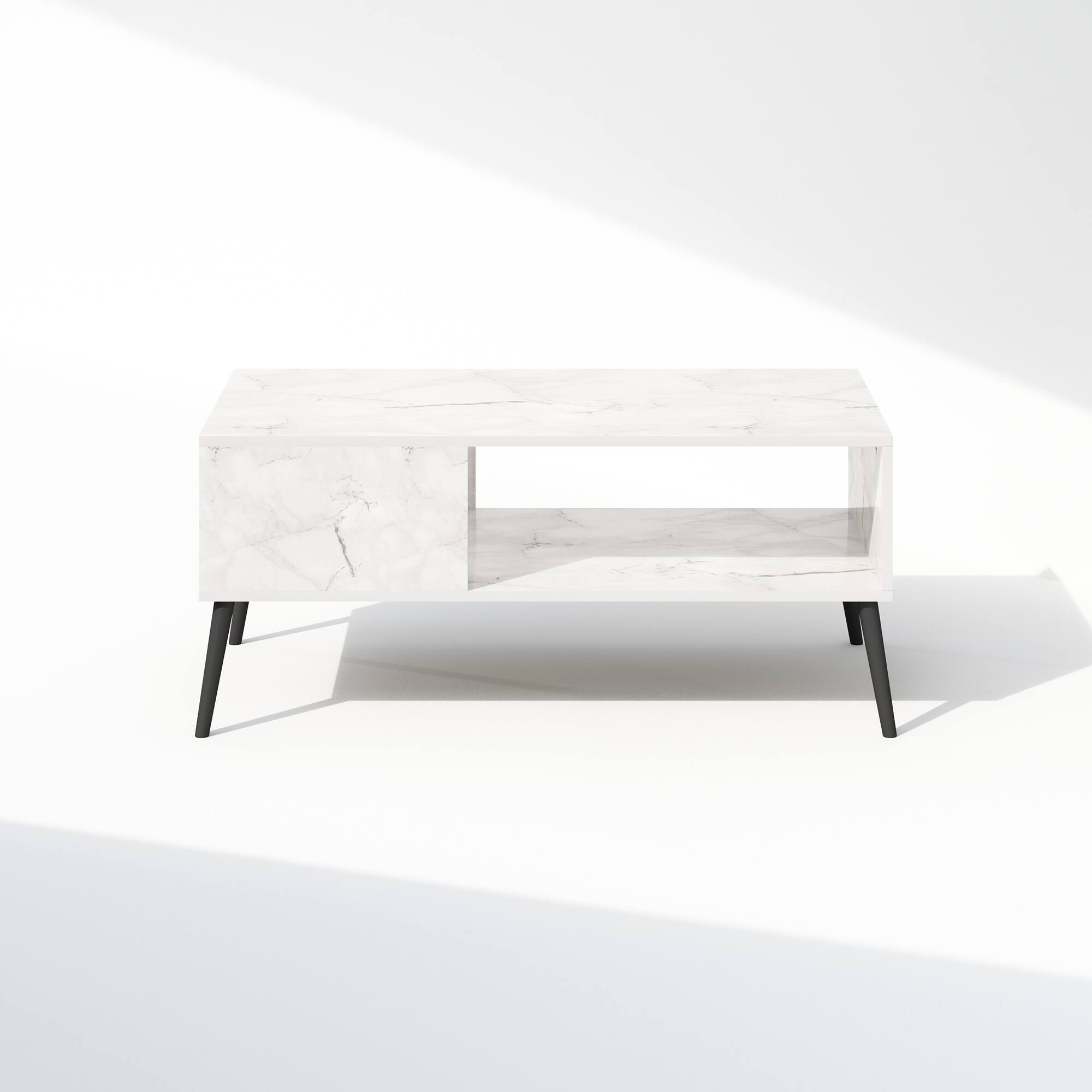 Alt View 2. Furinno - Claude Mid Century Style TV Stand for TV up to 40 with Wood Legs - Marble White.