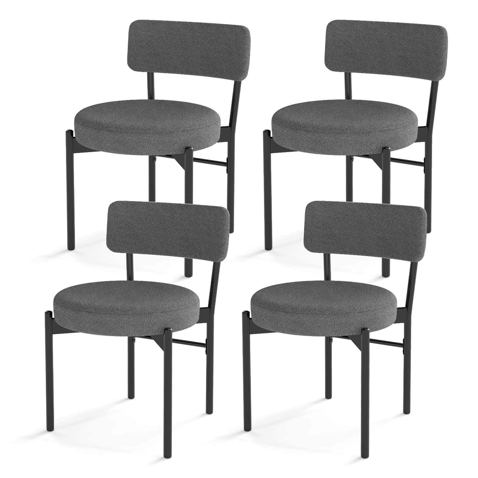 Front. Costway - Dining Chair Set of 4 with Curved Backrest Padded Seat & Metal Legs for Dining Room - Gray.