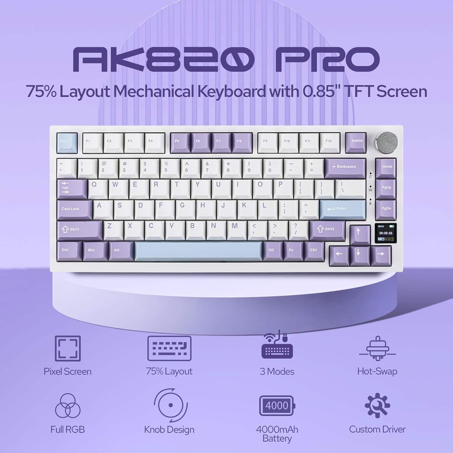 EPOMAKER Ajazz AK820 Pro 75% Wireless Mechanical Keyboard with TFT