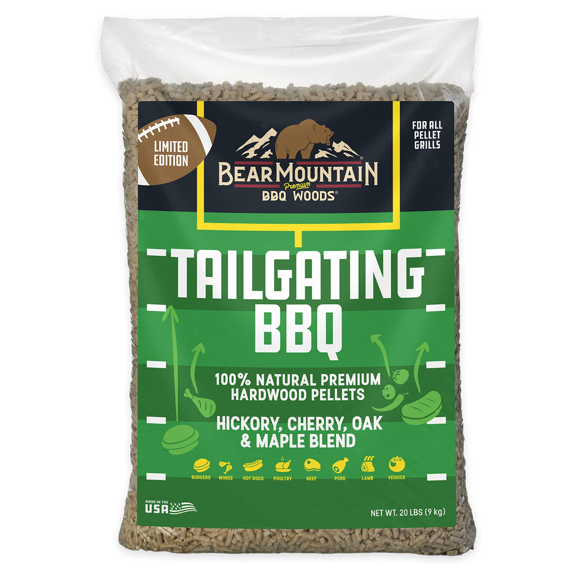 Bear Mountain BBQ - Bear Mountain Tailgating BBQ, Hickory, Cherry, Oak, and Maple Blend, 20 Pounds
