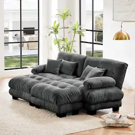 Aukfa - Cloud Couch Sleeper Sofa - Chenille 2-Seater with 2 Lumbar Pillows, 2 Throw Pillows & 2 Ottomans - Dark Gray