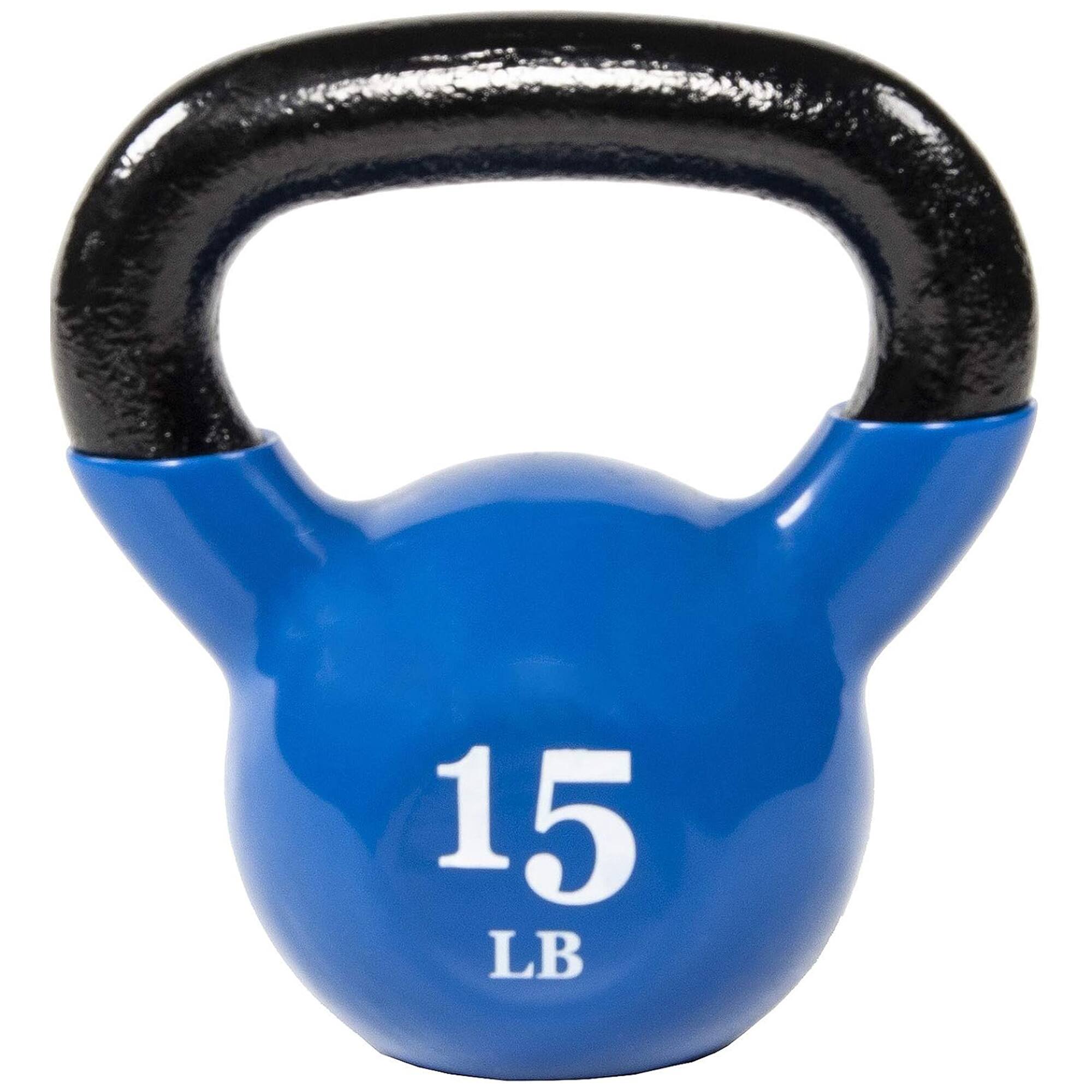Front. Fitvids - Fitvids 15 lb Vinyl-Coated Kettlebell With Handle for Strength Training, Blue - Blue.