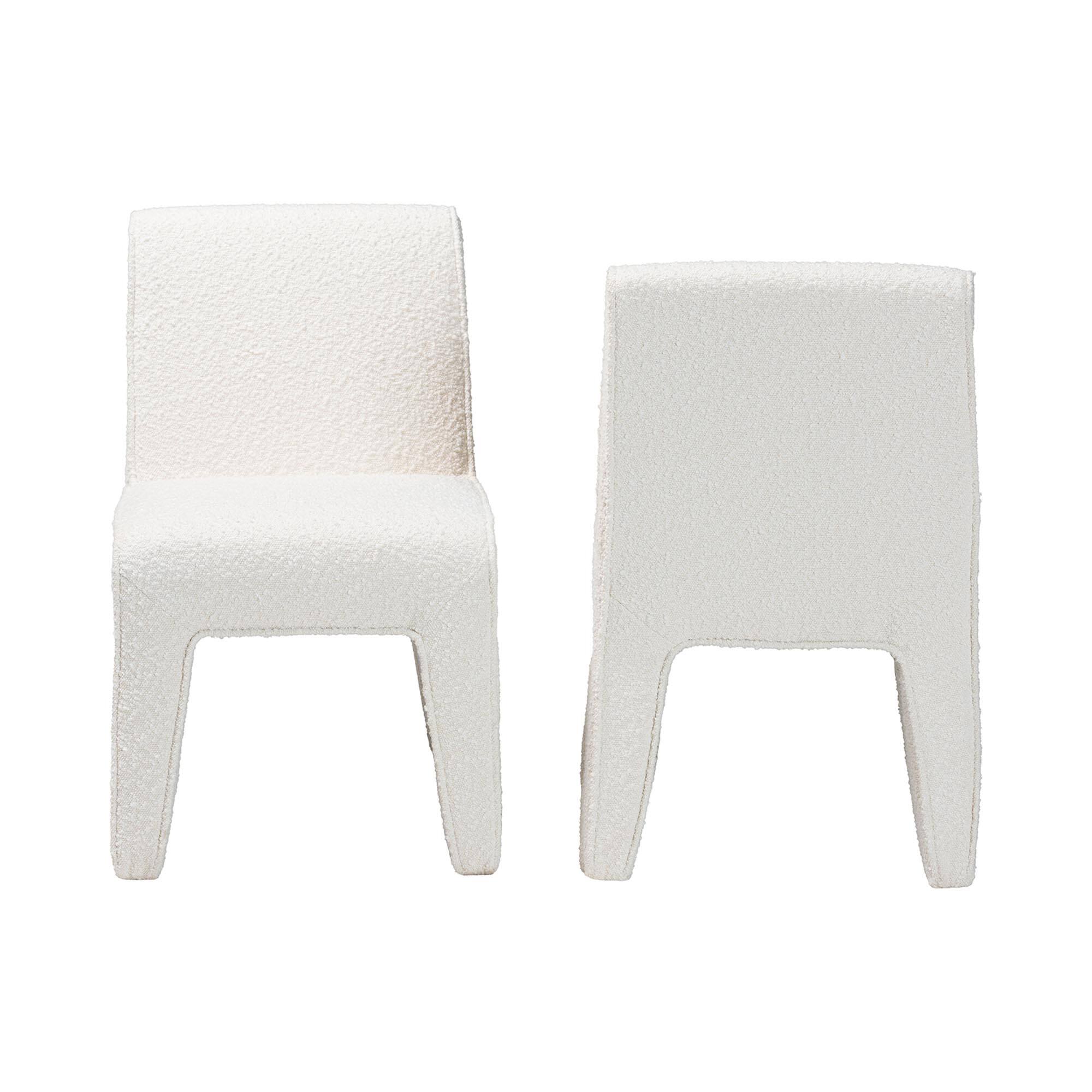 Angle. Baxton Studio - Helios Boucle Dining Chair Set of 2 – Modern Armless Upholstered Accent Chair, Soft White - Cream.