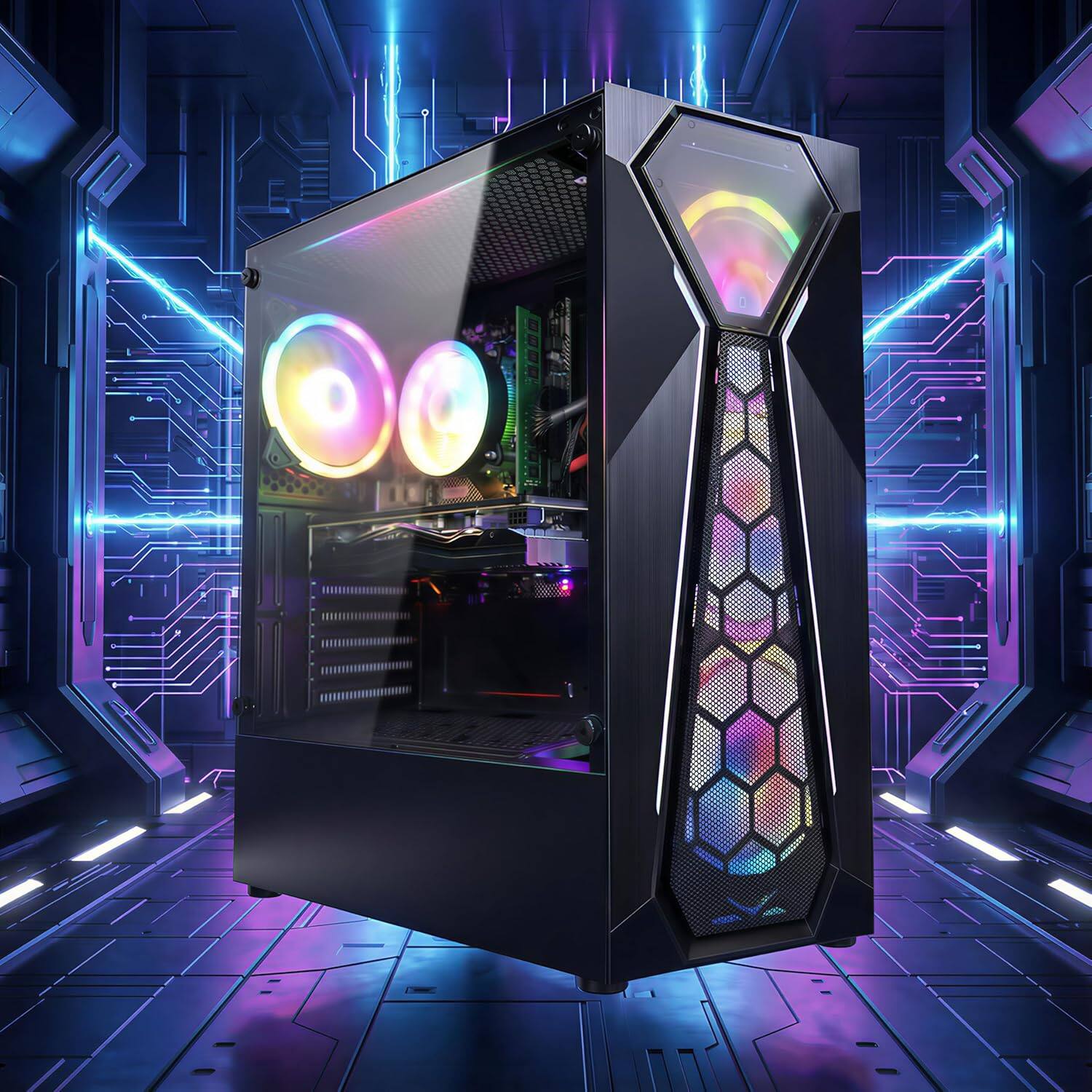 Back. STGAubron - STGAubron Gaming Desktop PC, AMD Ryzen 3 3200G up to 4.0G, Radeon RX 580 8G, 16GB DDR4, 512GB SSD, WiFi, BT 5.0, Win11H - Black.