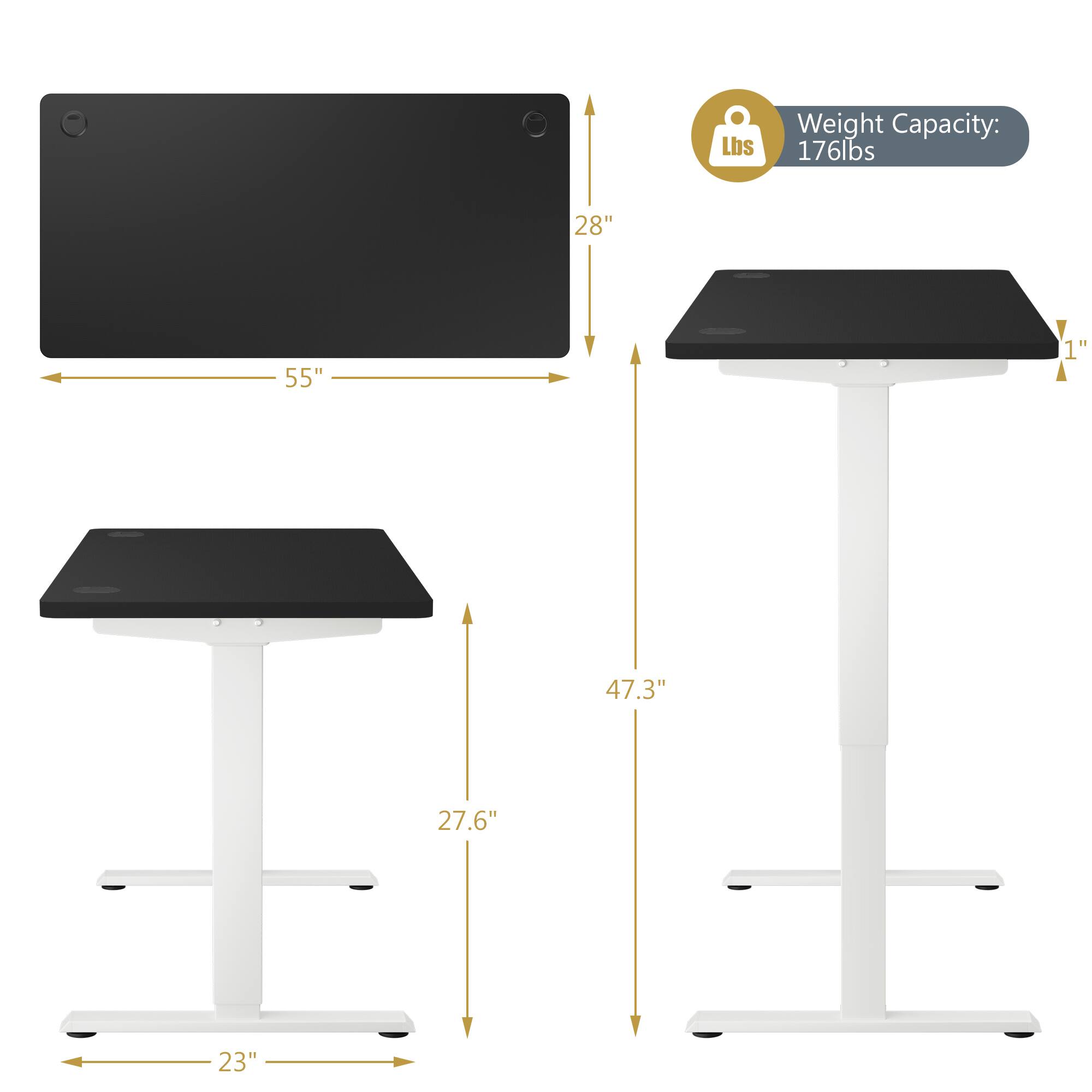 Lbs Weight Capacity: 176lbs  
28" x 55"  
1"  
47.3"  
27.6"  
23"