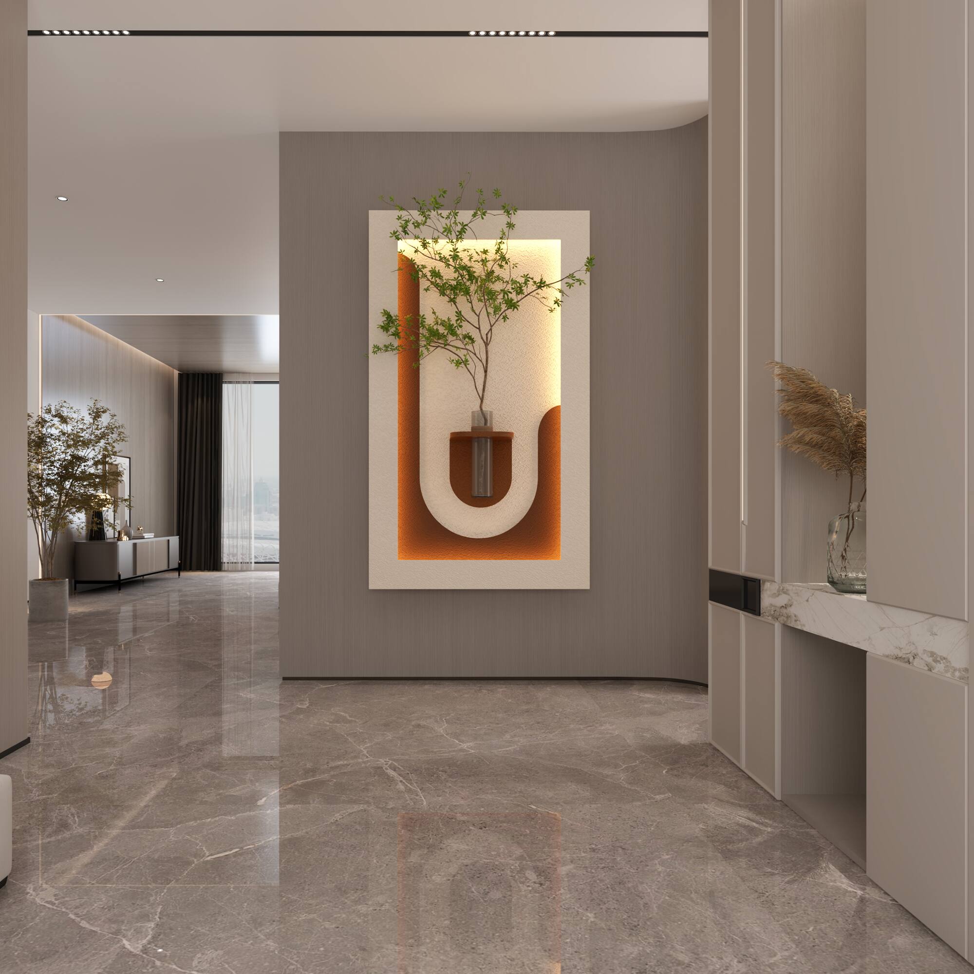 Alt View 7. Chateau Abodes - LED 3D Sandstone Wall Decor with Glass Vase, Remote Control & Adjustable Color Lights for Living Room, Bedroom - F - 23.62" x 41.34".