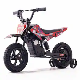 Hover Heart - Kids Electric Dirt Bike with Training Wheels, 24V Brushless Motor, 6.5 MPH Beginner Ride-On Motorcycle - 12.5 - Red