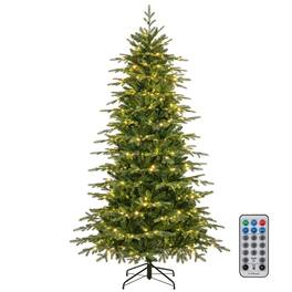Costway - 7.5 FT Artificial Christmas Tree with 1162 Branch Tips 380 LED Lights 3 Timers Remote - Green