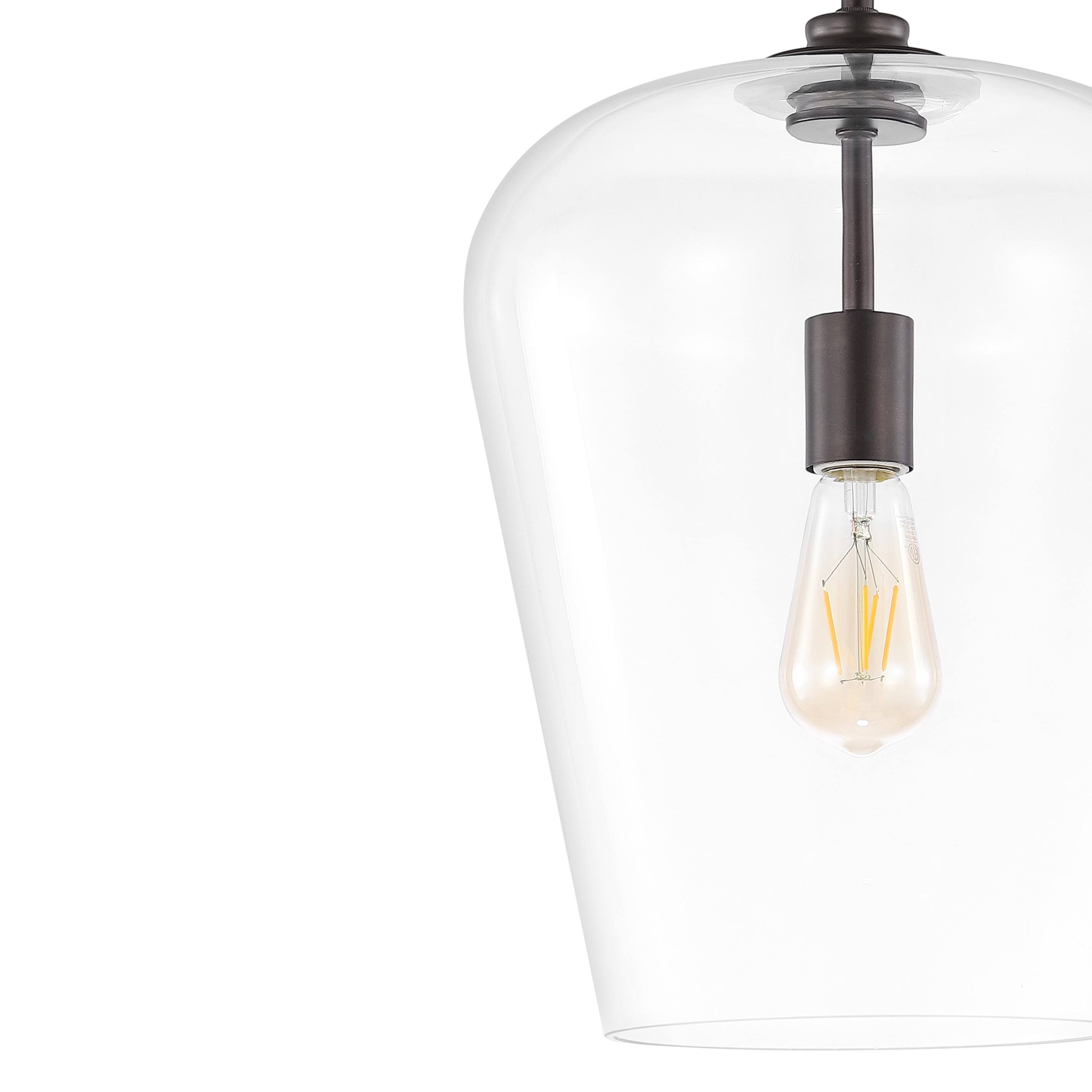 Alt View 3. Jonathan Y - Hayes 11.25" 1-Light Industrial Farmhouse Iron/Glass LED Pendant, Oil Rubbed Bronze/Clear - Oil Rubbed Bronze/Clear.