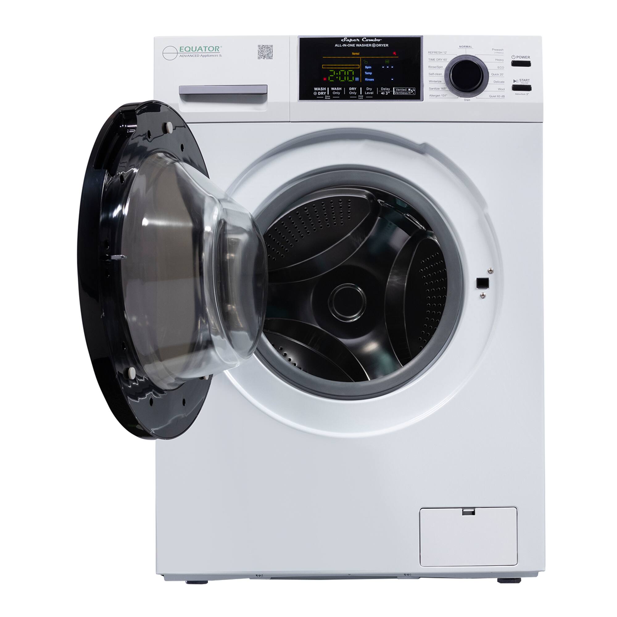 EQUATOR | - - caet Coahe ALLONE WASHER/DRYER - - - | - - LI - 2:00 .. ak. - - . i - - -en . P 1ot - - I I -