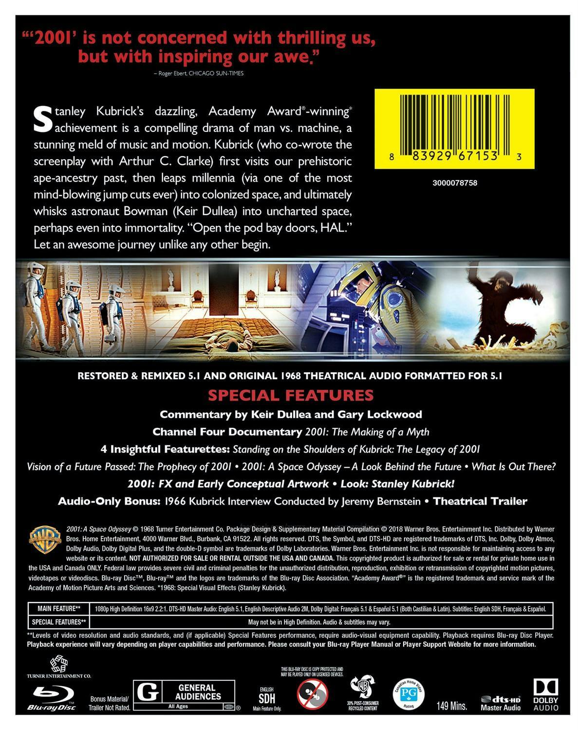 Back. 2001 - A Space Odyssey (Blu-ray Remastered) [Blu-ray].