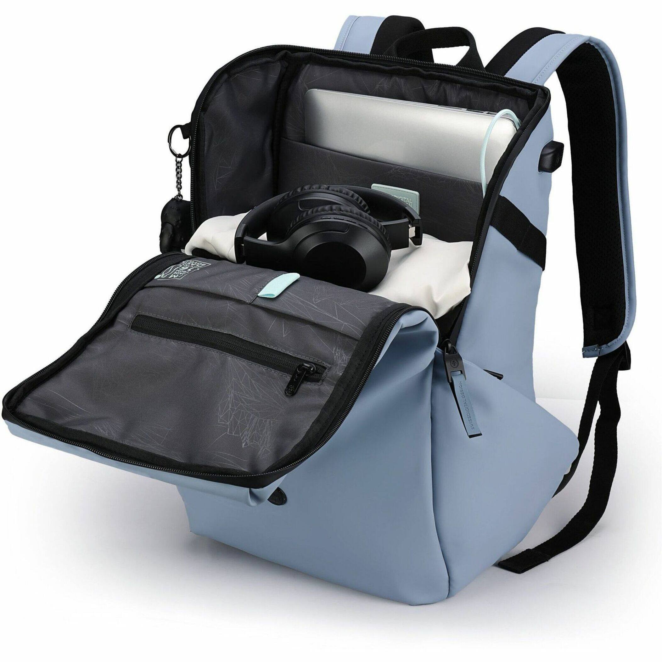 Alt View 20. Swissdigital Design - LAMONE L LED TSA-Friendly Water-Resistant Backpack With USB Charging Port  RFID Protection and Fits Up to 16″ Laptop - Light Blue.