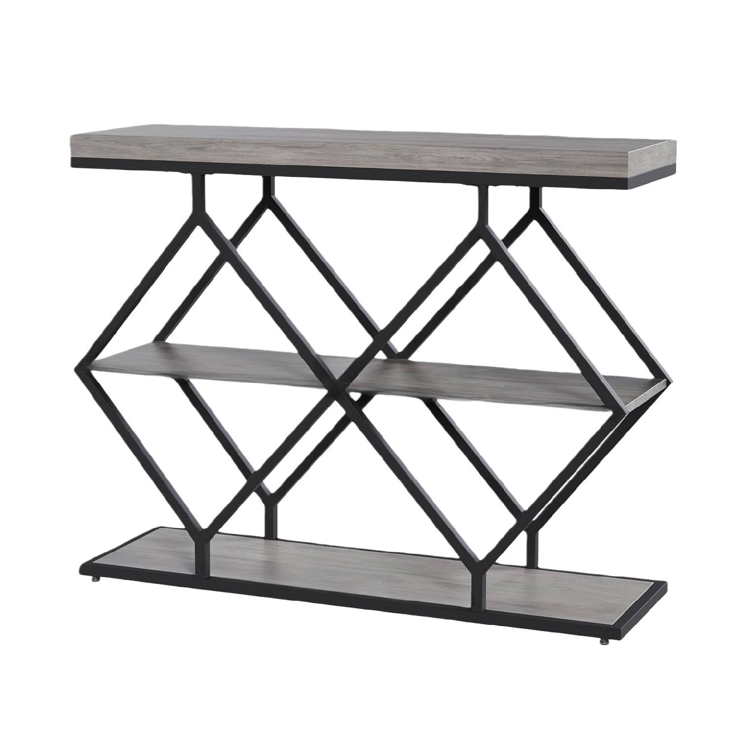 Angle. GARVEE - 3-Tier Entryway Table, Industrial Console Sofa Table with Storage, Accent Table with Open Shelves - Grey.