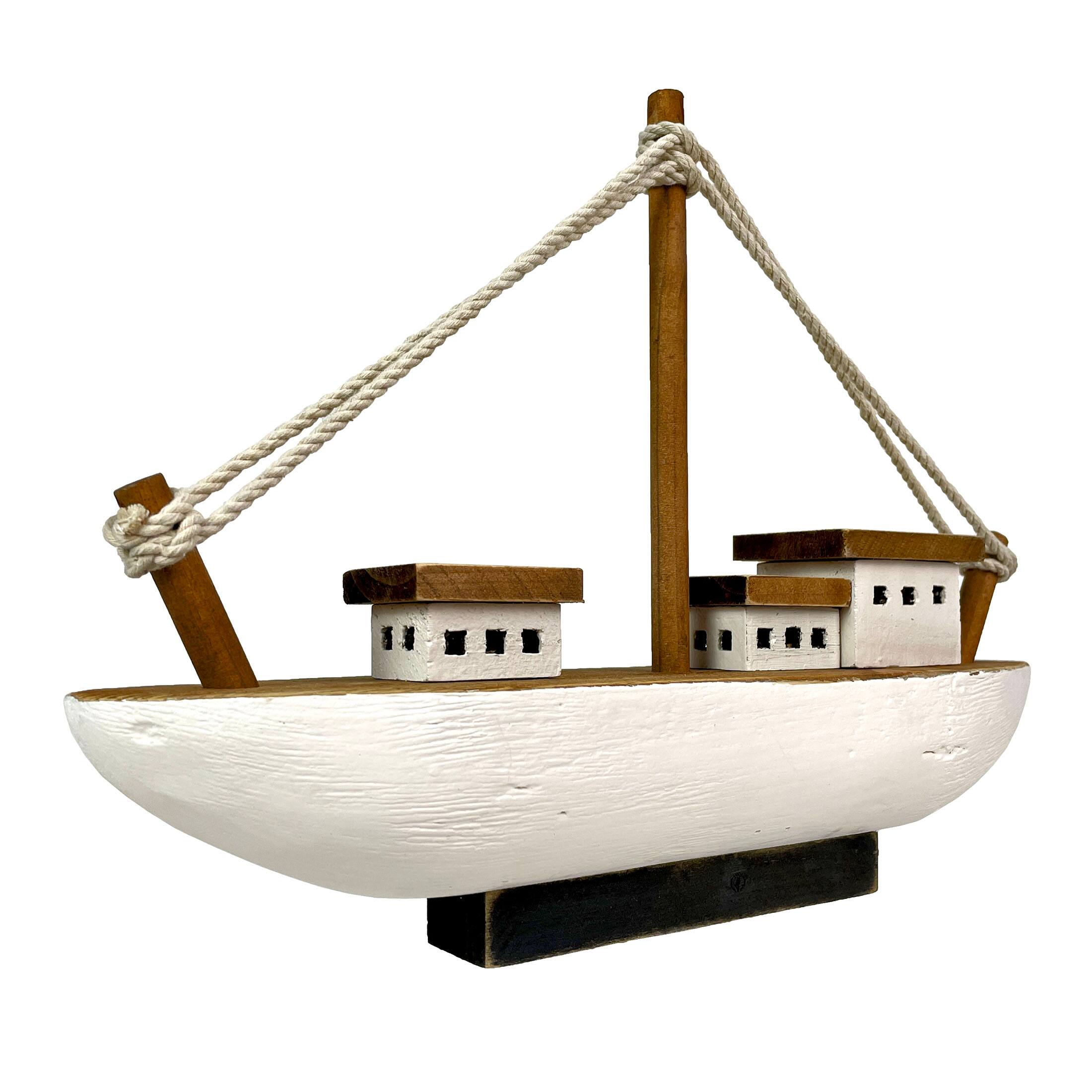 Alt View 8. Chesapeake Bay - 13.5in Wood Fishing Boat Statue Nautical Decor Handcrafted Ship Modell - White.