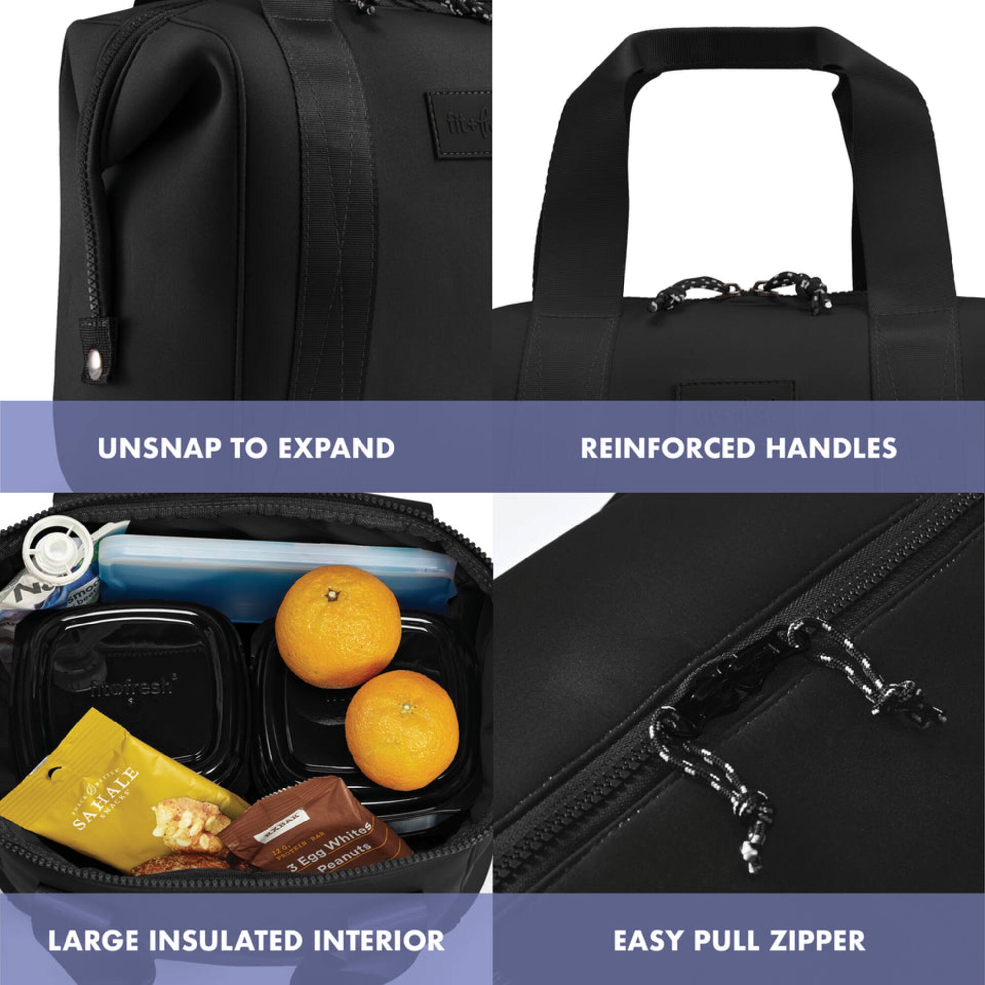- UNSNAP TO EXPAND
- REINFORCED HANDLES
- LARGE INSULATED INTERIOR
- EASY PULL ZIPPER