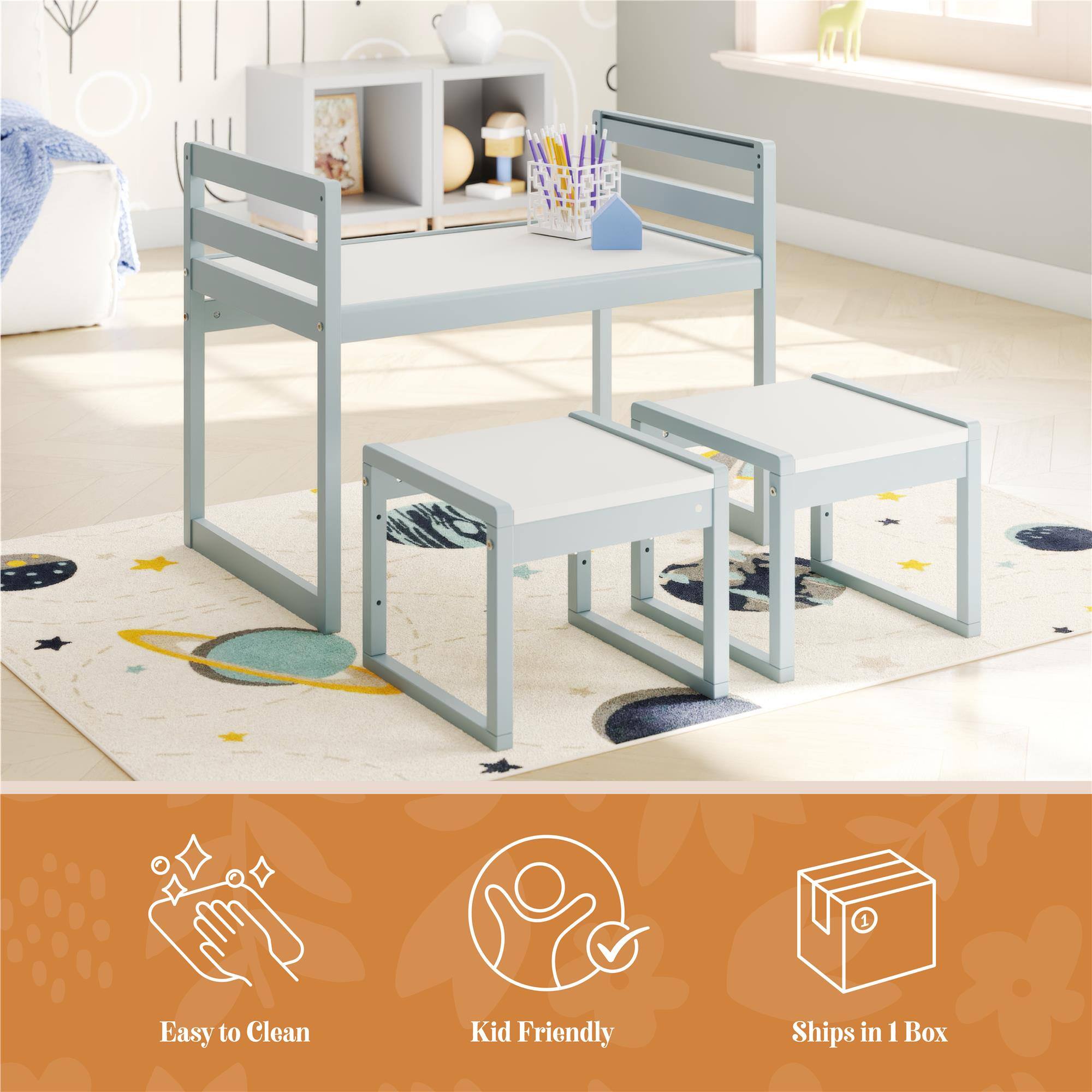 Easy to Clean  
Kid Friendly  
Ships in 1 Box