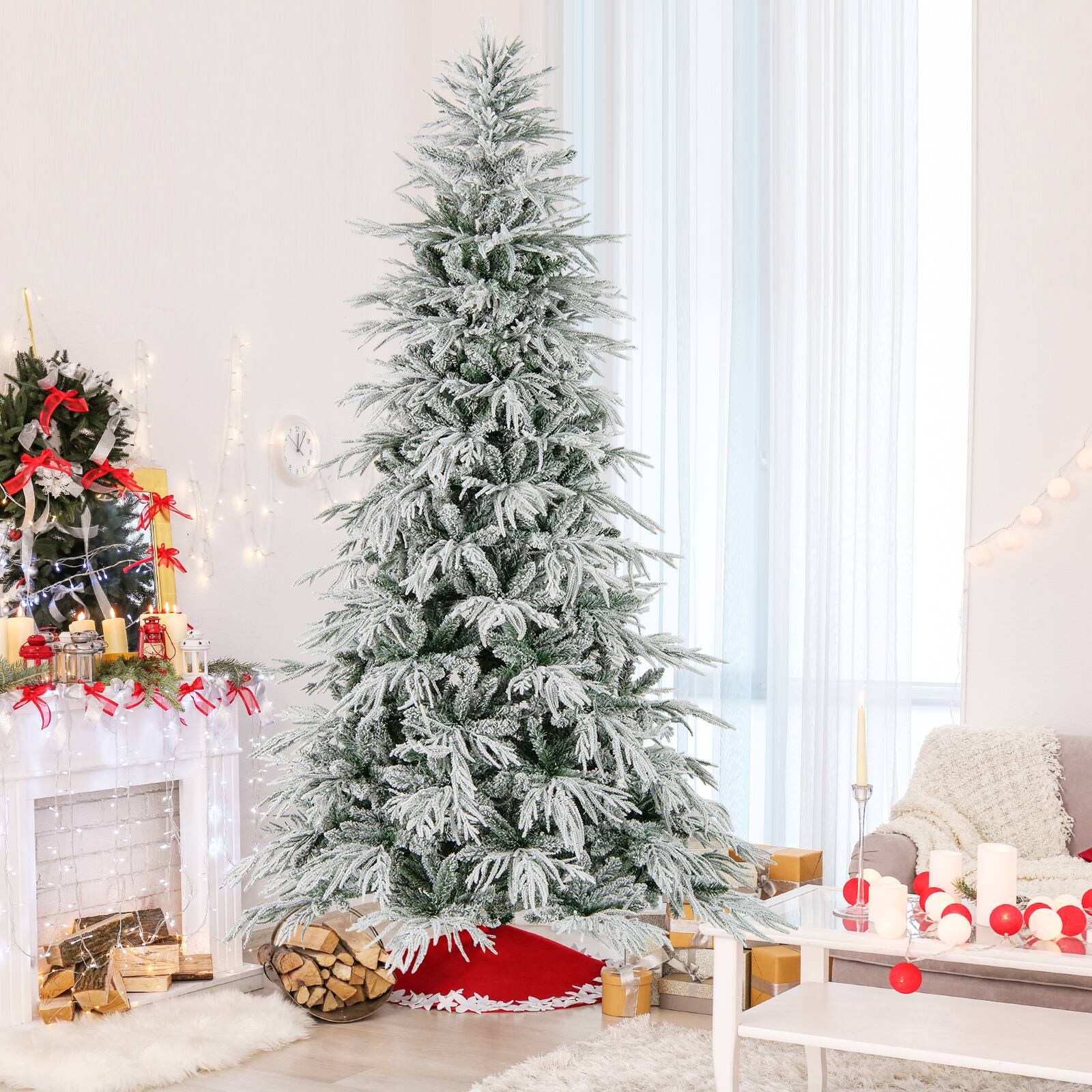 Alt View 3. Costway - Costway 8 FT Artificial Christmas Tree with 1108 PE PVC Branch Tips & 450 LED Lights - White,Green.