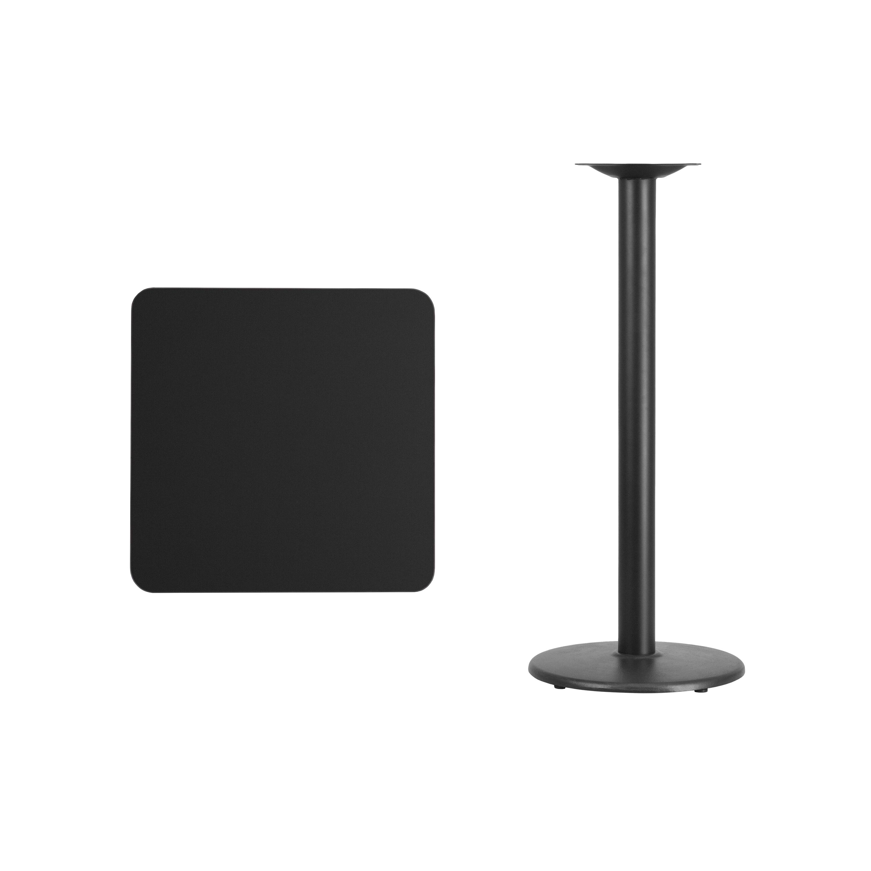 Alt View 3. Emma + Oliver - 24" Square Laminate Table Top with 18" Round Bar Height Table Base - Black.