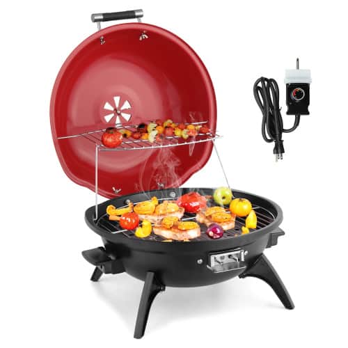 Winado - 20in Portable Electric BBQ Grill Countertop 1600W with Double Layer Design for Indoor Outdoor Garden Camping Party - Red