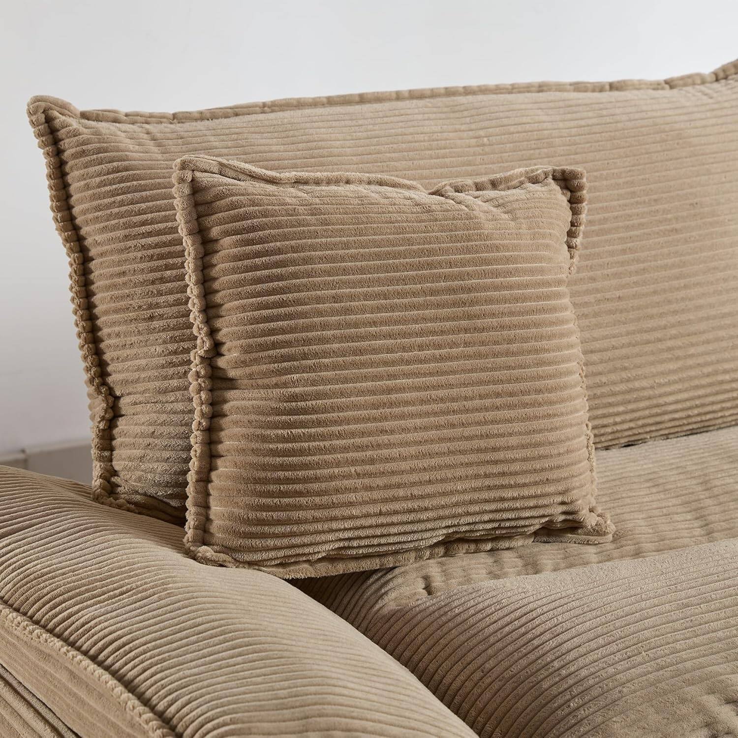Alt View 6. Trinkets Crazed - 84" Cloud Corduroy Loveseat Sofa, Modern Comfy Upholstered 2 Seater Sofa Deep Seat Sofa with 2 Throw Pillows - khaki.