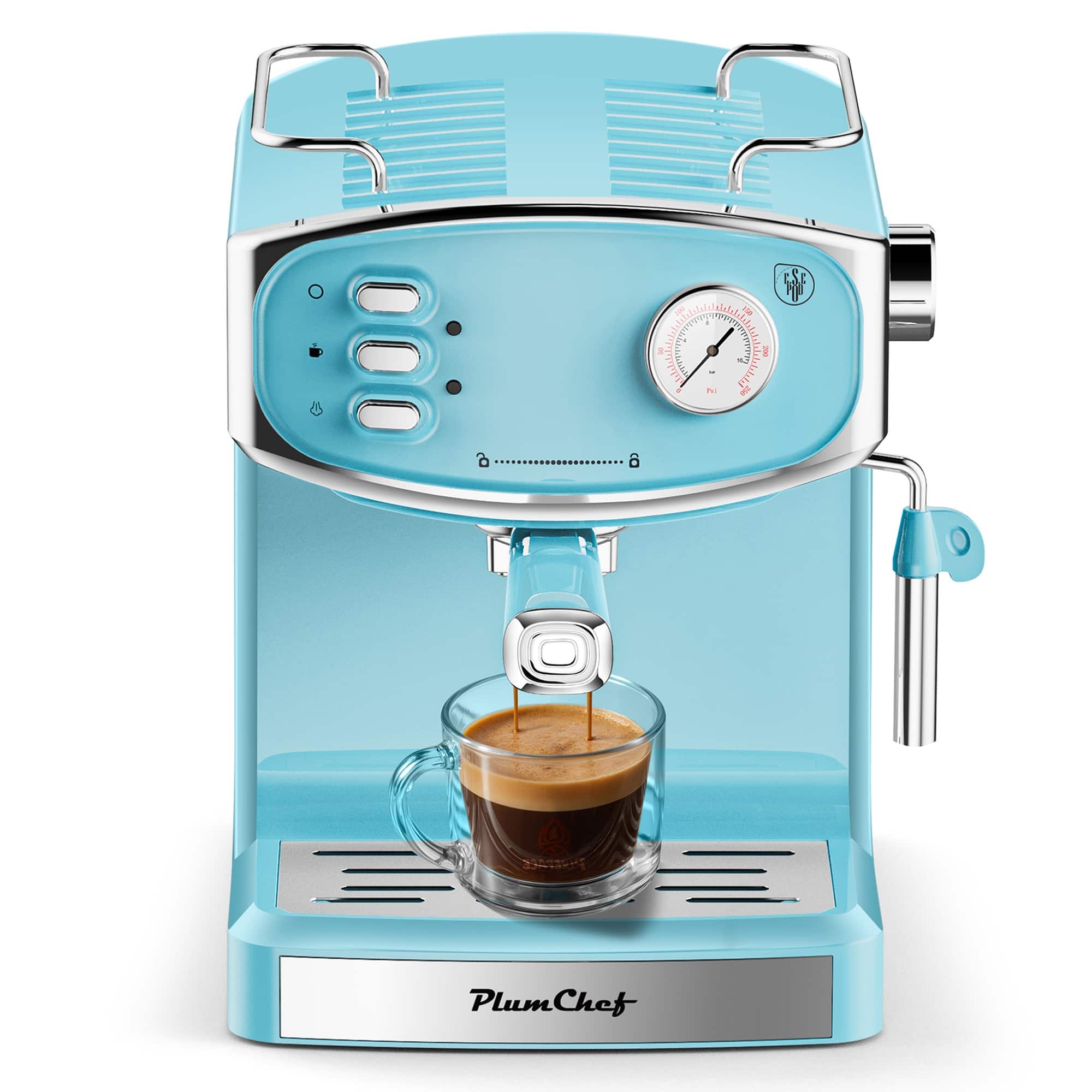 Boyel Living - Plum chef 20 Bar Espresso Machine for home- Professional Compact Espresso Maker with Milk Frother Steam Wand, Pressure - Blue