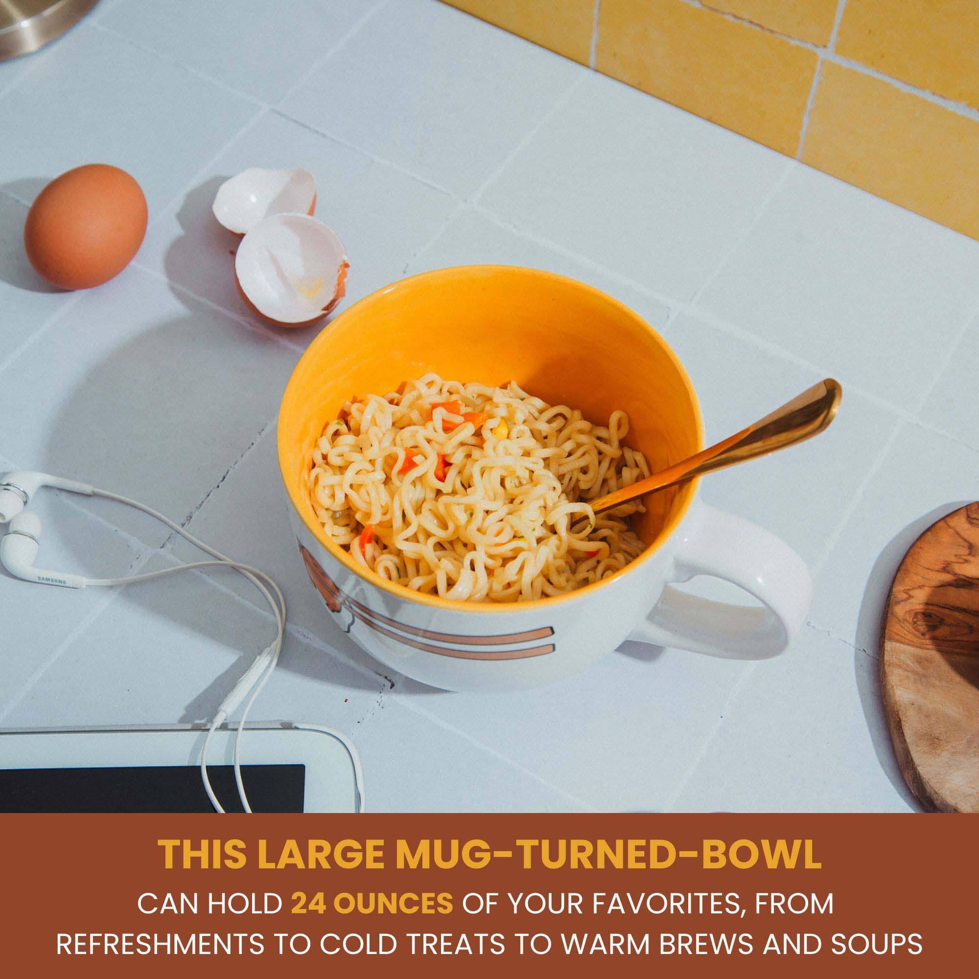 THIS LARGE MUG-TURNED-BOWL CAN HOLD 24 OUNCES OF YOUR FAVORITES, FROM REFRESHMENTS TO COLD TREATS TO WARM BREWS AND SOUPS