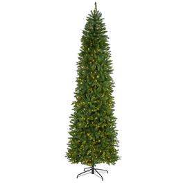 BreeBe - 9’ Slim Mountain Pine Christmas Tree w/600 Clear LEDs - Green
