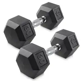 Philosophy Gym - Pair of Rubber Coated Hex Dumbbell - Cast Iron Hand Weight Set - Black