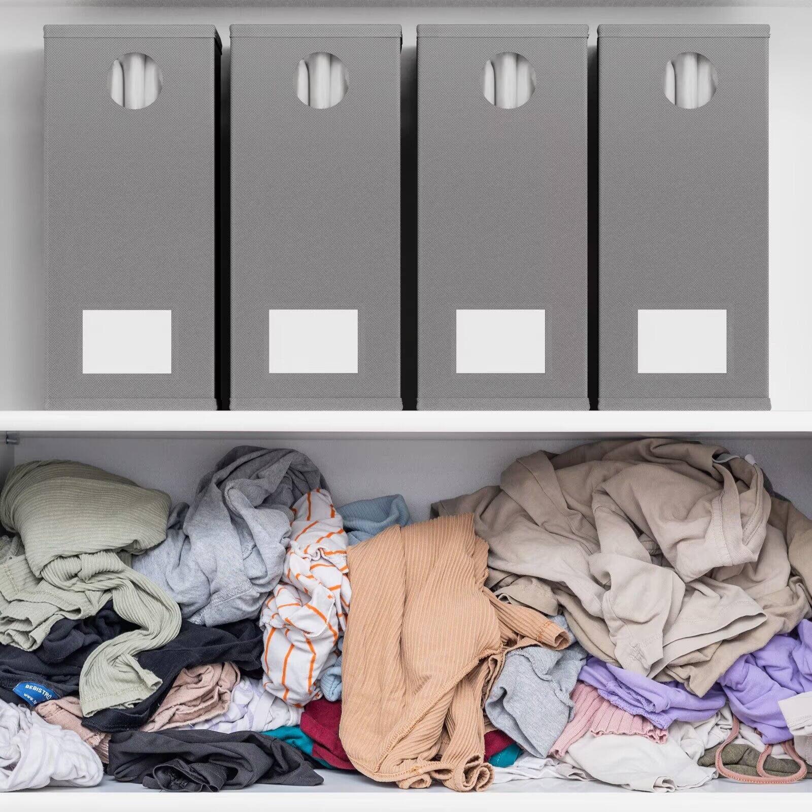 Back. Tooloton - Bed Sheet Organizers 4 Pack, Linen Closet Storage with Window, Queen King Size Bedding Container, Gray - Grey.