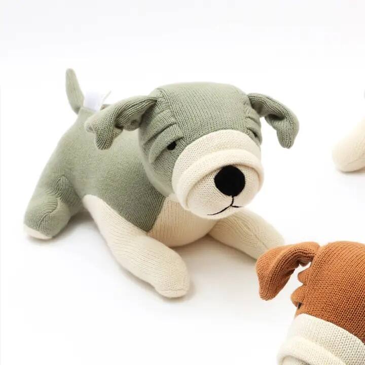 Front. Siljoy - Knitted Stuffed Dog Plush Toy, 24x28cm, Sweet Green, 100% Cotton & Polyester, Cuddly & Friendly - Green.