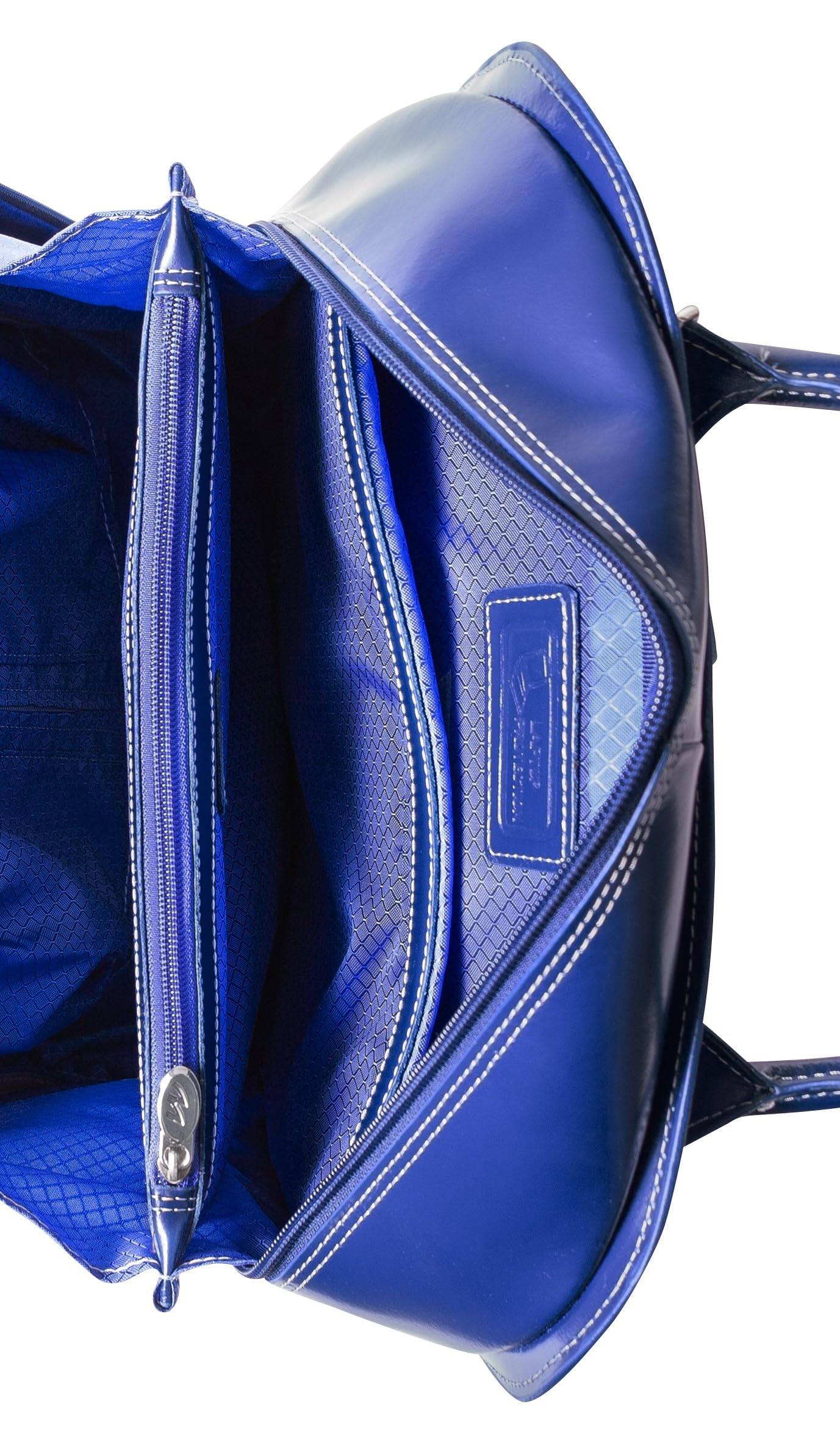 Alt View 4. McKleinUSA - 15-Inch Laptop Briefcase Top-Grain Cowhide Leather Detachable Wheeled Rolling Business Bag Removable Shoulder Strap - Navy.