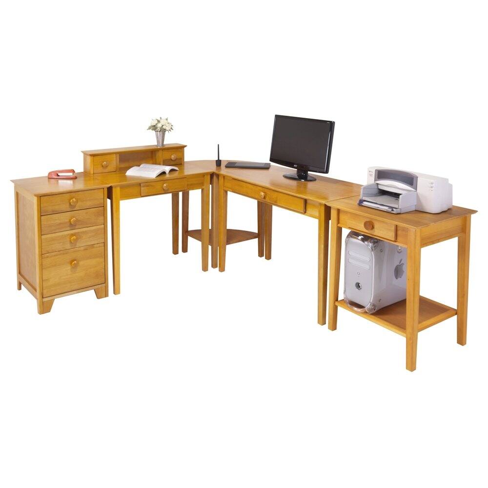 Left. FurniFact - Honey finish computer workstation set - transitional design - Honey.