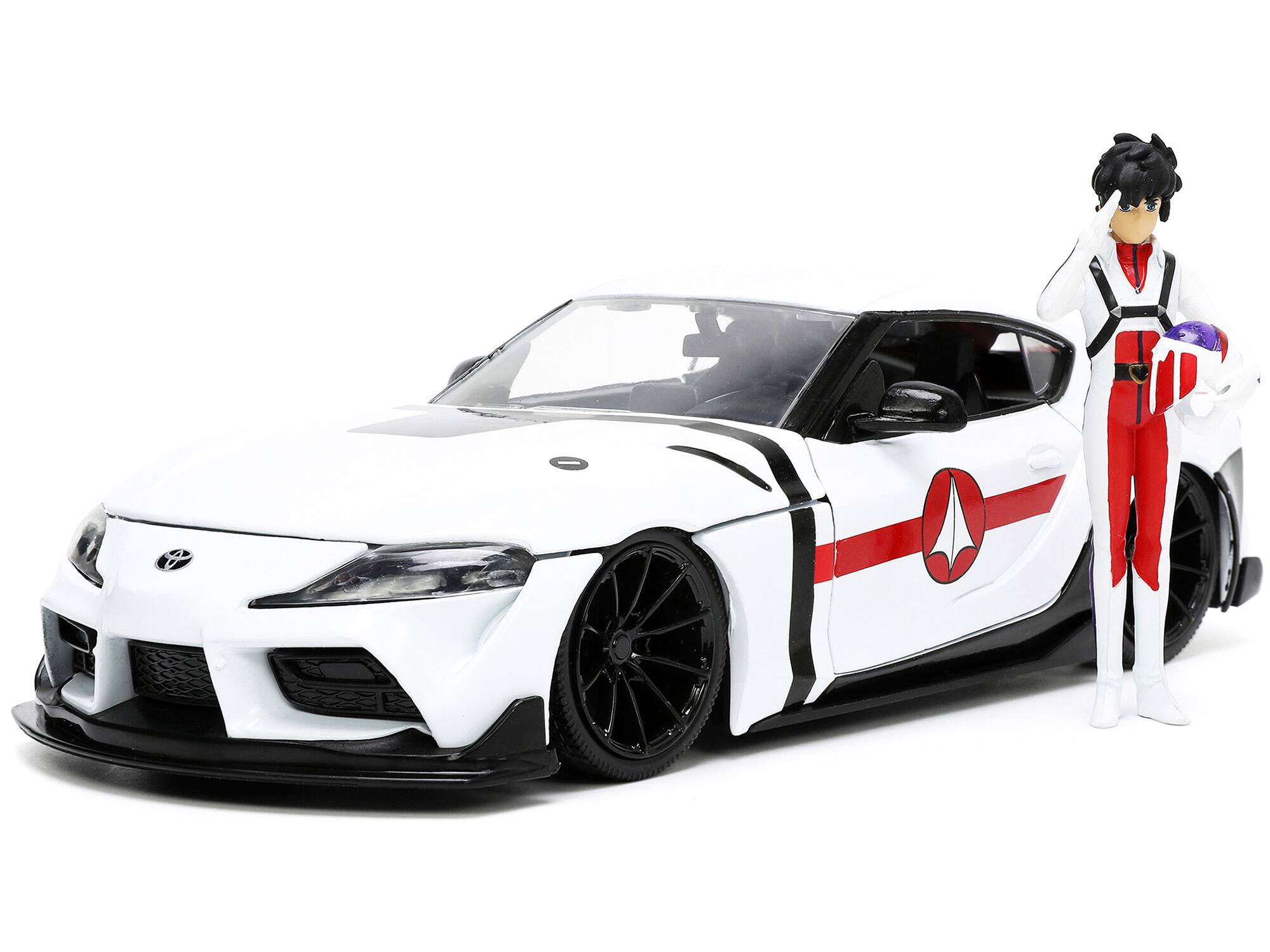 Alt View 3. Jada - 2020 Toyota Supra White and Rick Hunter Figurine "Robotech" "Hollywood Rides" Series 1/24 Model Car by Jada.