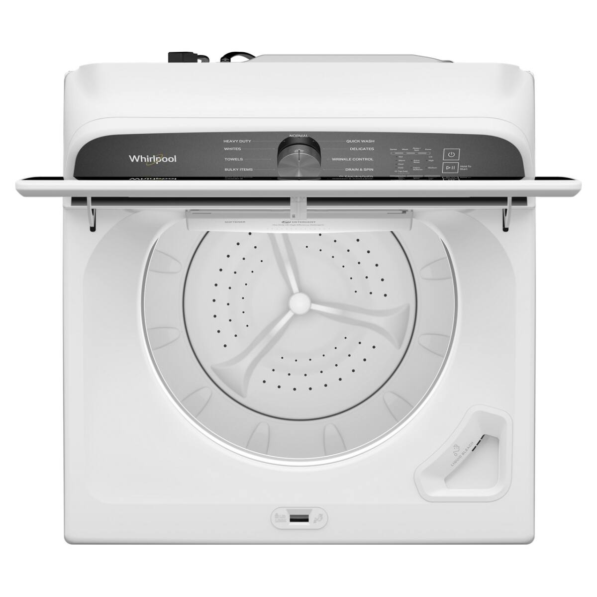 Whirlpool

HEAVY DUTY
WHITES
TOWELS
BULKY ITEMS

QUICK WASH
DELICATE
WRINKLE CONTROL
DRAIN & SPIN

MOISTURE SENSOR

WASH
RINSE
SPIN

ENERGY STAR