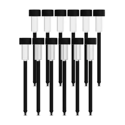 Front. Emma + Oliver - 12 Pack Solar LED Outdoor Lights, Solar Powered Landscape Lighting for Pathway, Garden, Patio, Driveway & Yard - Black.