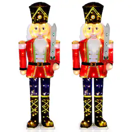 Costway - 2 PCS 5 FT Lighted Nutcracker Soldier Christmas Decoration with Glitter Sword - Multicolor