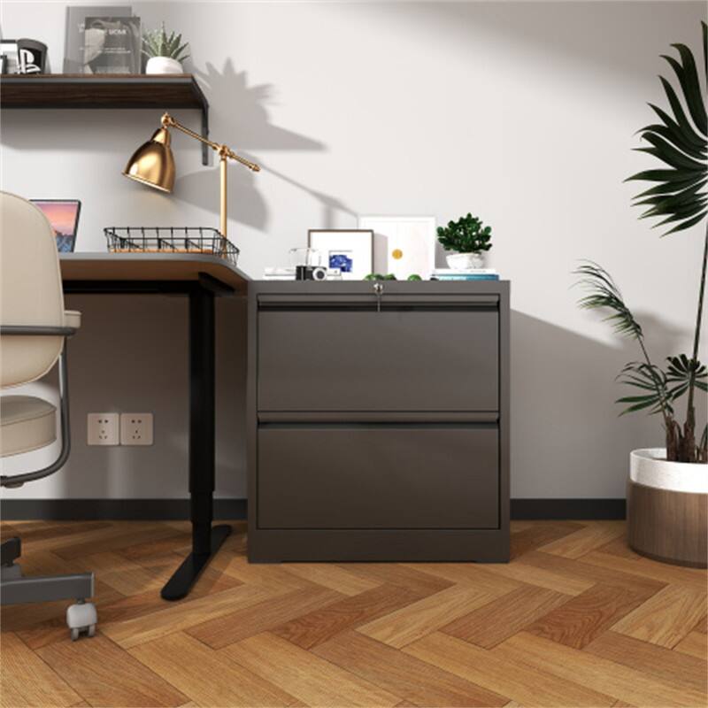 Angle. HTUTWOO - 2 Drawer Lateral File Cabinet with Lock - Metal Filing Cabinet for Home,Steel Wide Horizontal Filing Cabinets for Letter - Black.