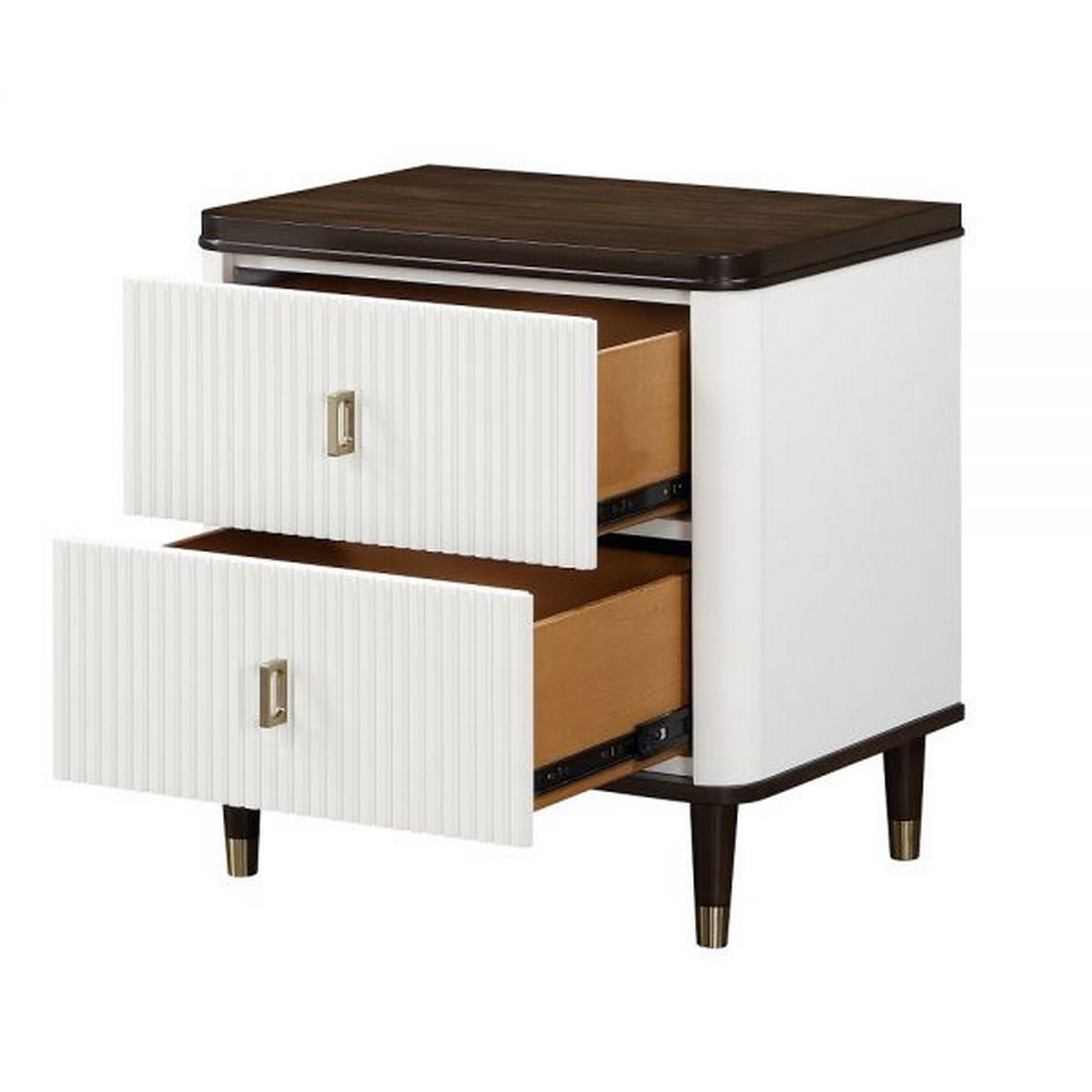 Alt View 2. Manhattan Lane - Aren 27 Inch Nightstand, 2 Drawers, USB Charger - White, Brown.