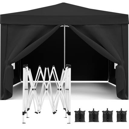 Front. JUJABU - Black 10'x10' Outdoor Event Portable Tent Shelter UPF 50+ with 4 Removable Sidewalls and Carry Bag - Black.