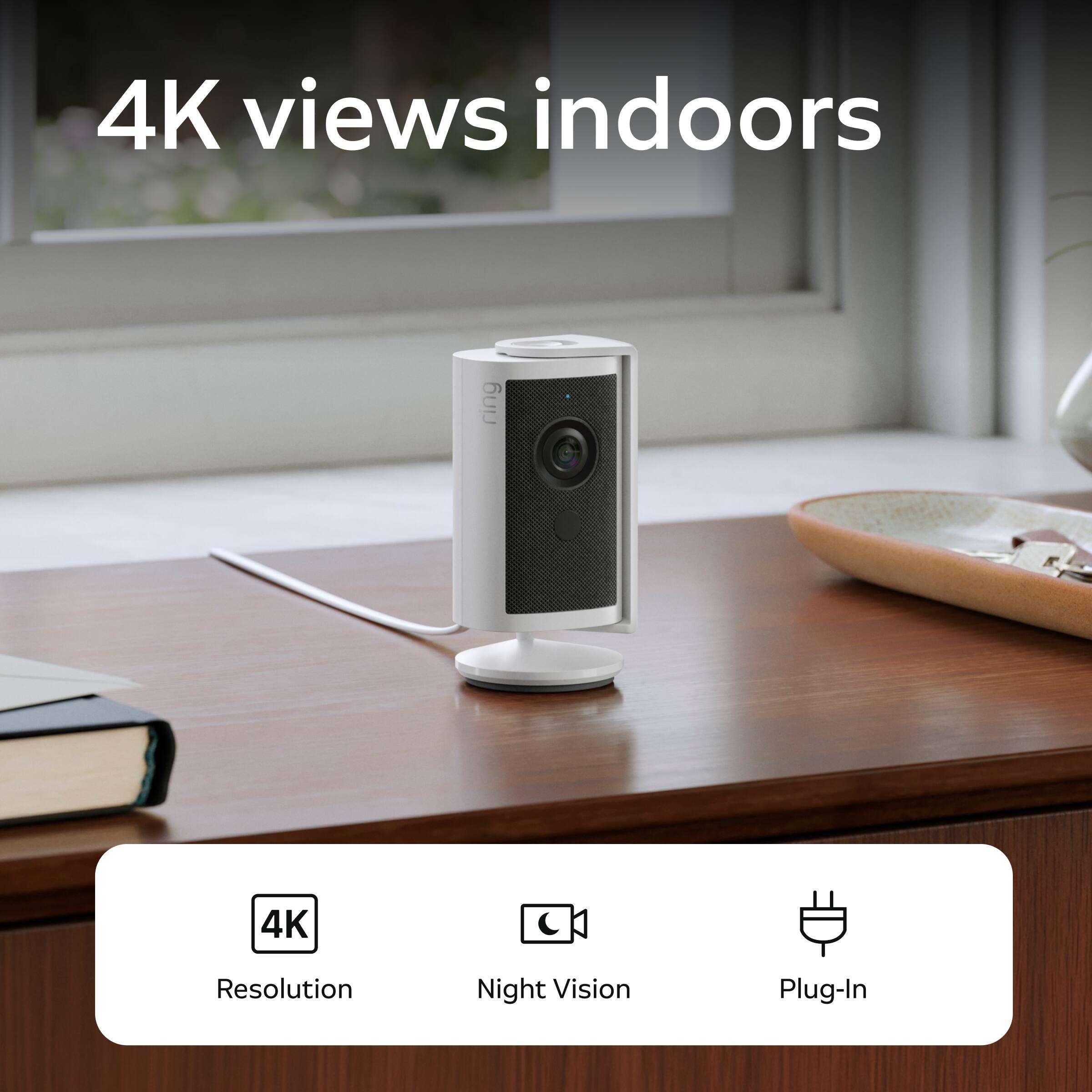 Ring Indoor Cam Retinal 4K, Plug In, Auto HDR, true color Night Vision ...