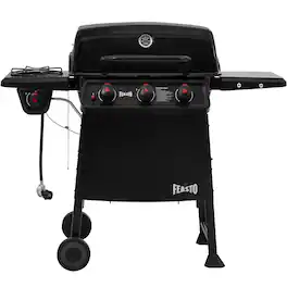 FEASTO - 3-Burner Propane Gas Grill with Side Burner, Porcelain-Enamel, 504 Sq. In. Cooking Area, Outdoor - Black