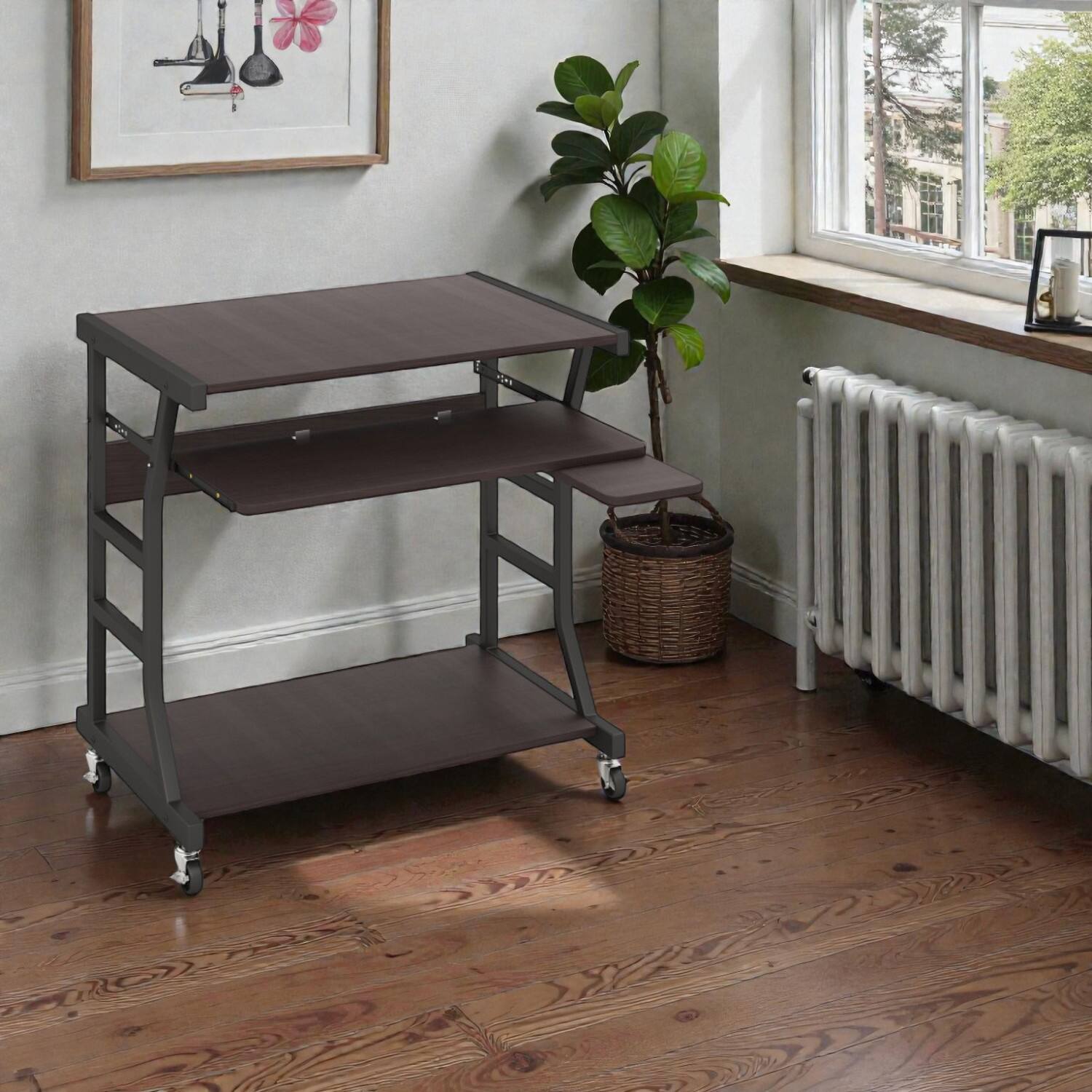 Front. Hivvago - Portable Computer Desk with Keyboard Pull-Out, Mouse Tray, and Storage Platform - Dark Brown.